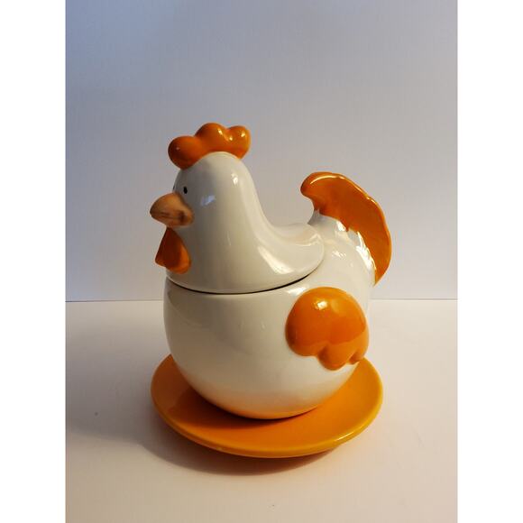 Vintage Ceramic Chicken Cookie Jar with Base Plate - Picture 3 of 6